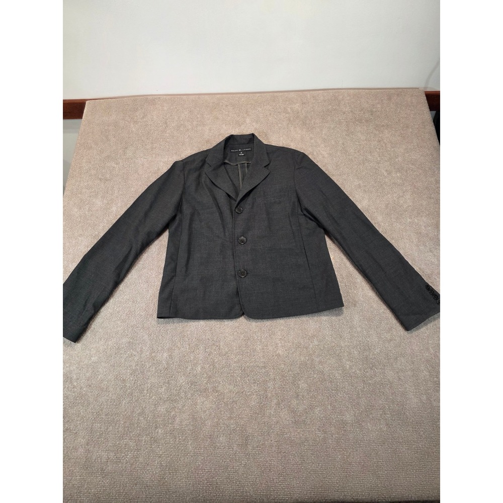 Ralph RL Lauren Women 8 Charcoal Gray 100% Wool 3-Button Blazer Jacket